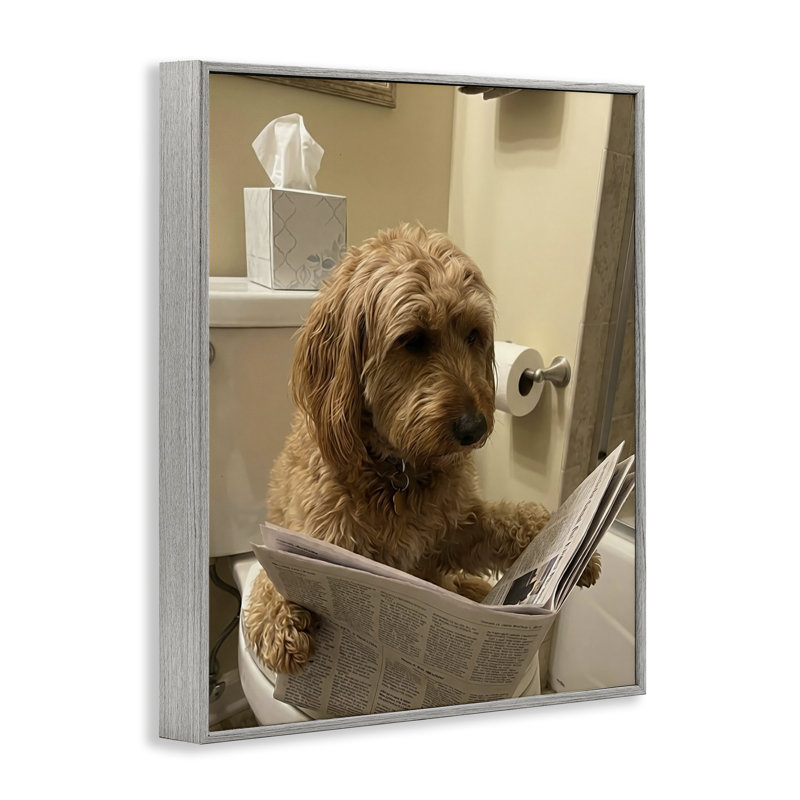 Chien et papier sur toile, estampe numérique, conception par Abigail Walker, 20 x 16, Farmhouse Grey Giclee Framed