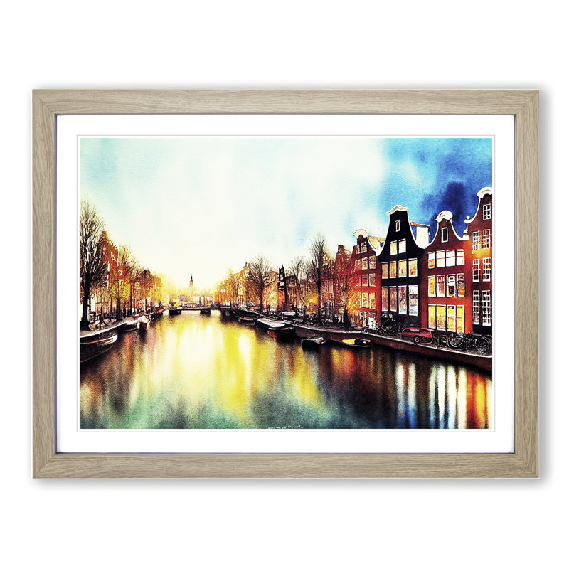 Amsterdam Canal Watercolour Vol.2 - Framed Print, 34cm H x 46cm W x 2cm D, Oak