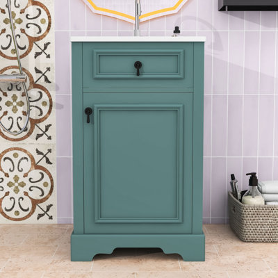 Modern Freestanding Single Bathroom Vanity with Ceramic Sink, Adjustable Shelf and Soft-Close Door