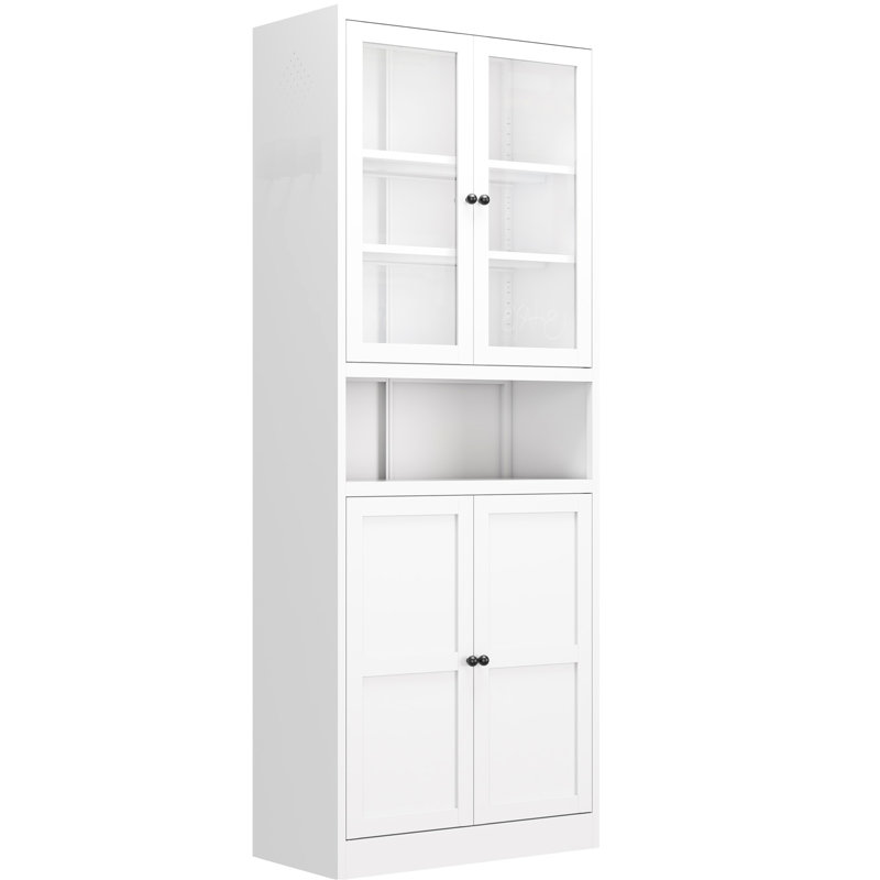 White Metal Kitchen Storage Unit, 72-inch, Adjustable Shelves, Heavy Duty Steel Frame, Freestanding, Tipping, Magnetic , Side Hooks Pantry Cabinet, 72-inch Height, Silent Seals, Scratch-