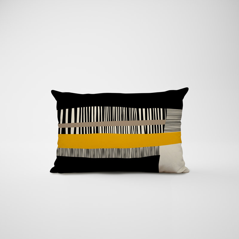 Housse et insert de coussin rectangulaire intérieur / extérieur en polyester / mélange de polyester Chamu, Jaune / noir