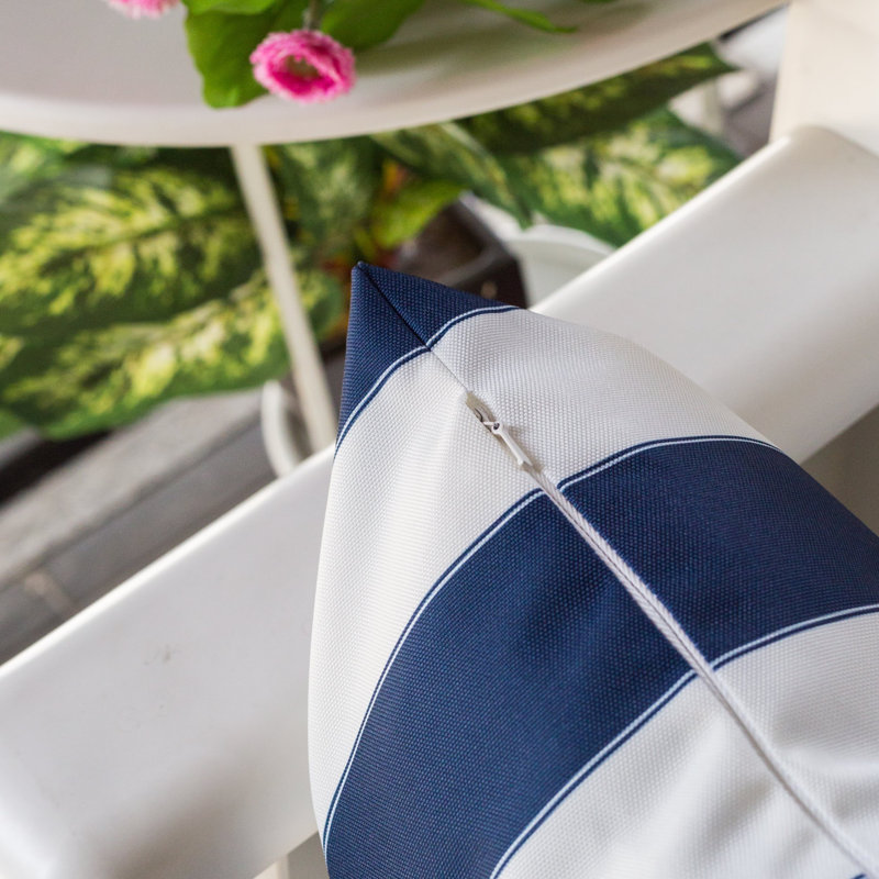 Josephine Striped Outdoor Reversible Throw Pillow, Navy