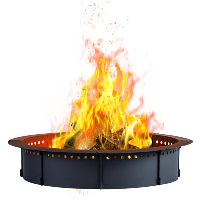 Samiron50" W X 10" H Iron Outdoor Fire Ring, Wood Burning Fire Pit Ring