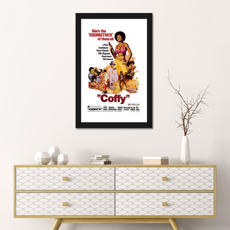 Coffy - publicité, H 24 po x l 16 po x P 1 po, Blanc, Papier encadré noir
