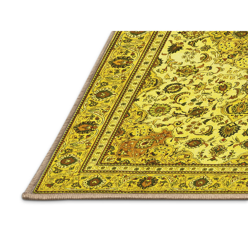 Tapis traditionnels jaunes lavables à la machine 1046, Rectangle 2 pi x 3 pi