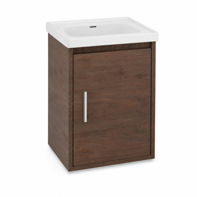16" Wall Mounted Bathroom Vanity Combo, Solid Plywood Cabinet with Ceramic Sink & Soft-Close Doors for Small Bathrooms
