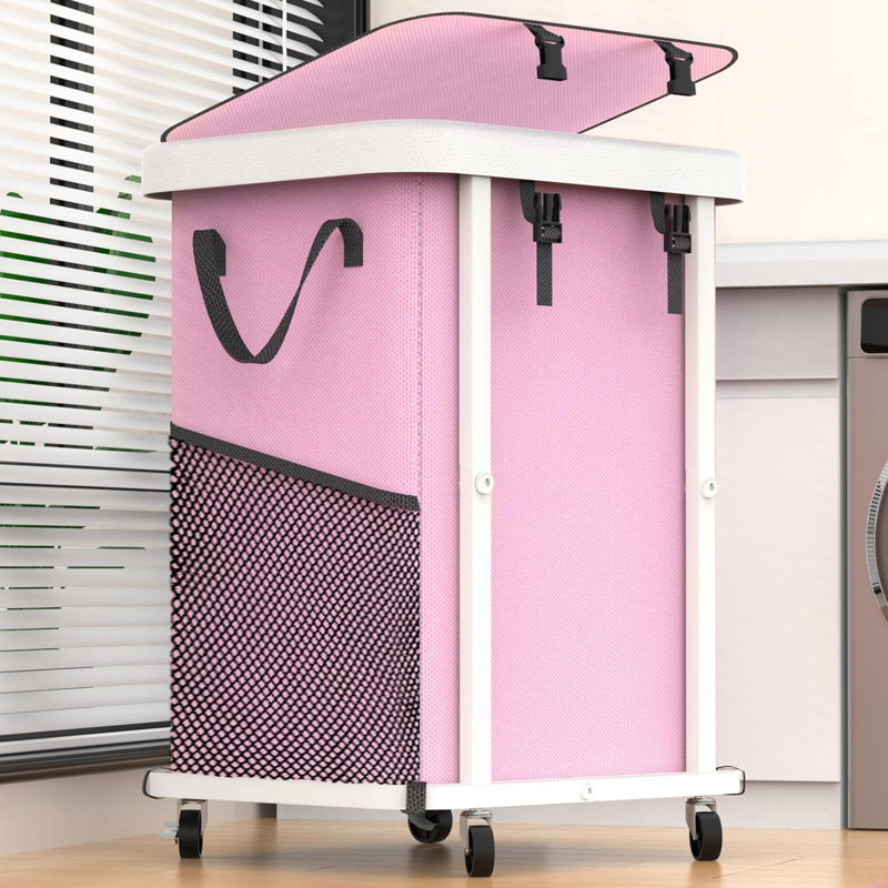 150L (40 Gal) Large Fashion Laundry Basket with Wheels, Leather Patchwork Rolling Hamper Carts