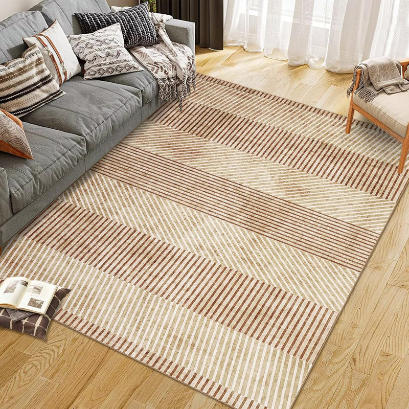 Modern Easy Area Rug Machine Washable Non-Slip Low Pile Stripe Pattern Rug for Living Room Bedroom Entryway (Blue 2'x6')