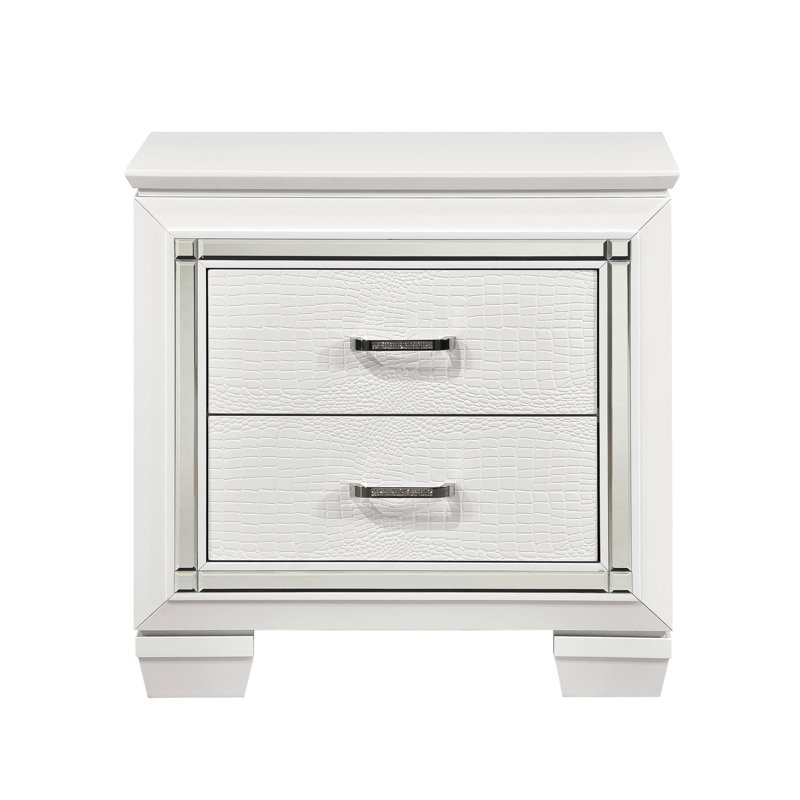 Table de chevet glamour blanche, faux alligator, 2 tiroirs et table de chevet blanche coulissante sans soudure, avec fonction de rétroéclairage des surfaces