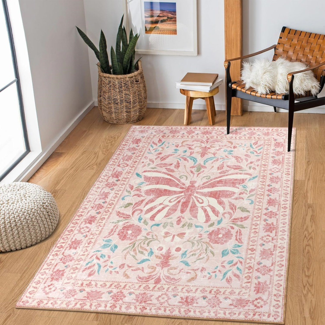 Pink Butterfly Rugs Latitude Vive Low Pile Butterfly Area Rugs For Bedroom, 120 X 180Cm ...