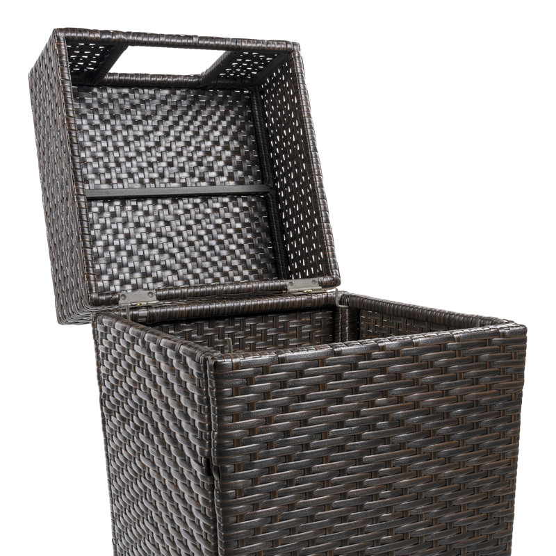 Keaton Modern 24.13-Gallon All-Weather Wicker/Metal Lidded Hideaway Outdoor Trash Can, Brown