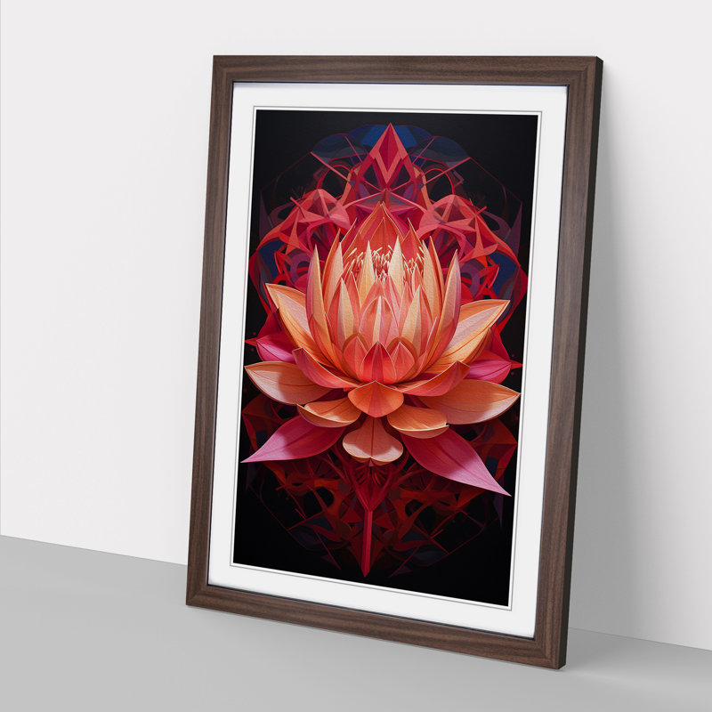 Lotus Flower Geometric - Framed Print, Walnut Framed, 64cm H x 46cm W x 2cm D