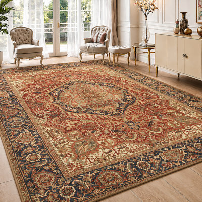 Soft Cashmere Feel Area Rug – Non Slip Low Pile Living Room & Bedroom Carpet, Machine Washable