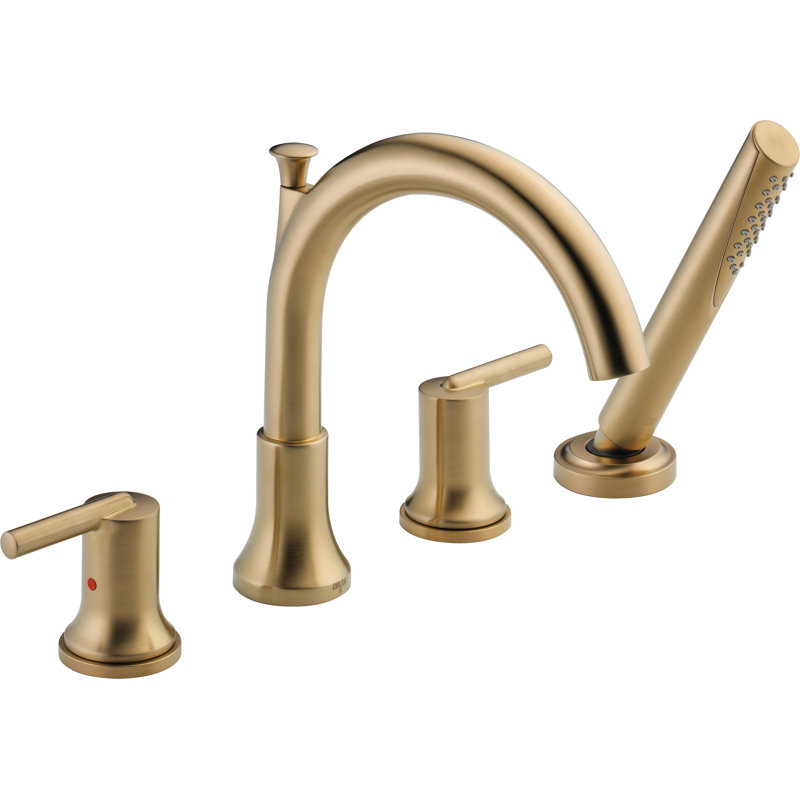 Trinsic Double Handle Deck Mounted Roman Tub Faucet Trim with Handshower, Brilliance Champagne Bronze