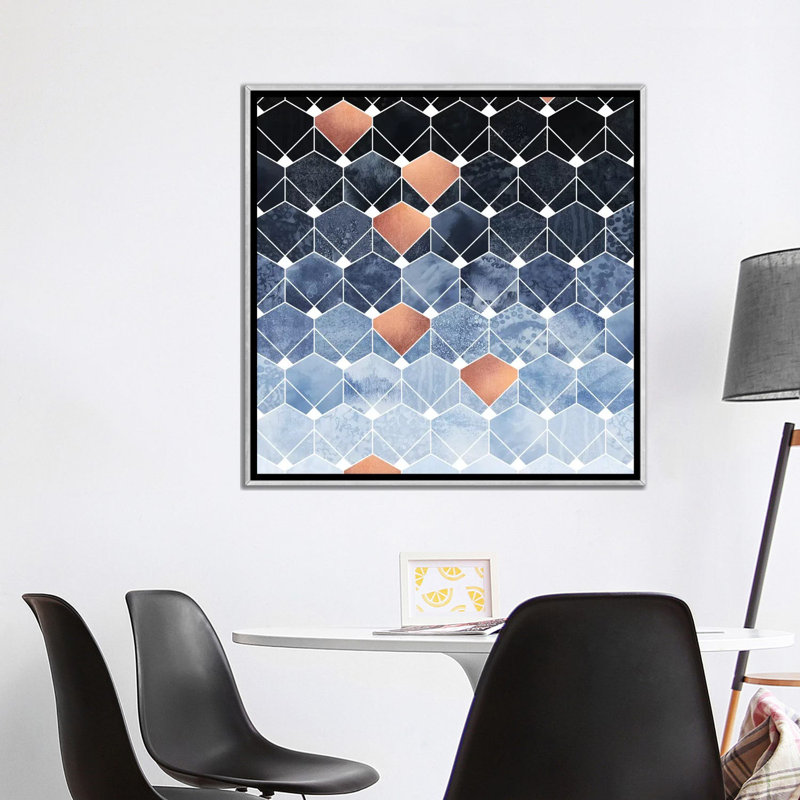 «Copper Diamonds» par Elisabeth Fredriksson - impression d'art graphique, Toile avec cadre argenté