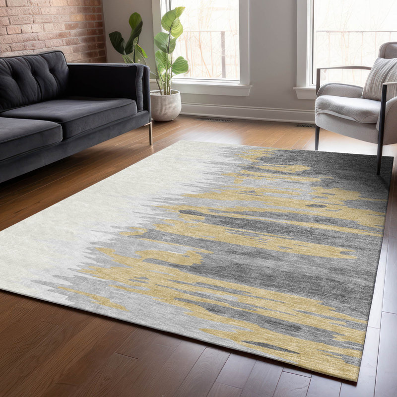 Meleya Gray Washable Indoor-Outdoor Rug - , 9' x 12'
