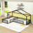 Metal Double Twin L-Shaped Floor Bed With Partitioned Guardrails-1454241179