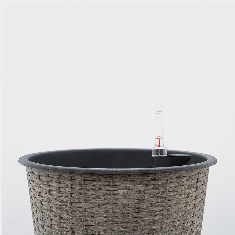 13 in.Gray Wicker Self-watering Planter, Gray, 12.2" H x 13.4" W x 13.4" D