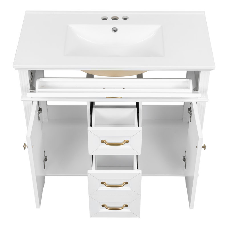 Meuble-lavabo 36 po avec comptoir en céramique, Blanc