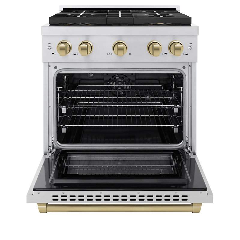 ZLINE Autograph Edition 30 in. 4.2 cu. ft. Paramount Dual Fuel Range W/ 4 Burner DuoPro Cooktop and Electric Convection Oven in Stainless Steel W/ Polished Gold Accents