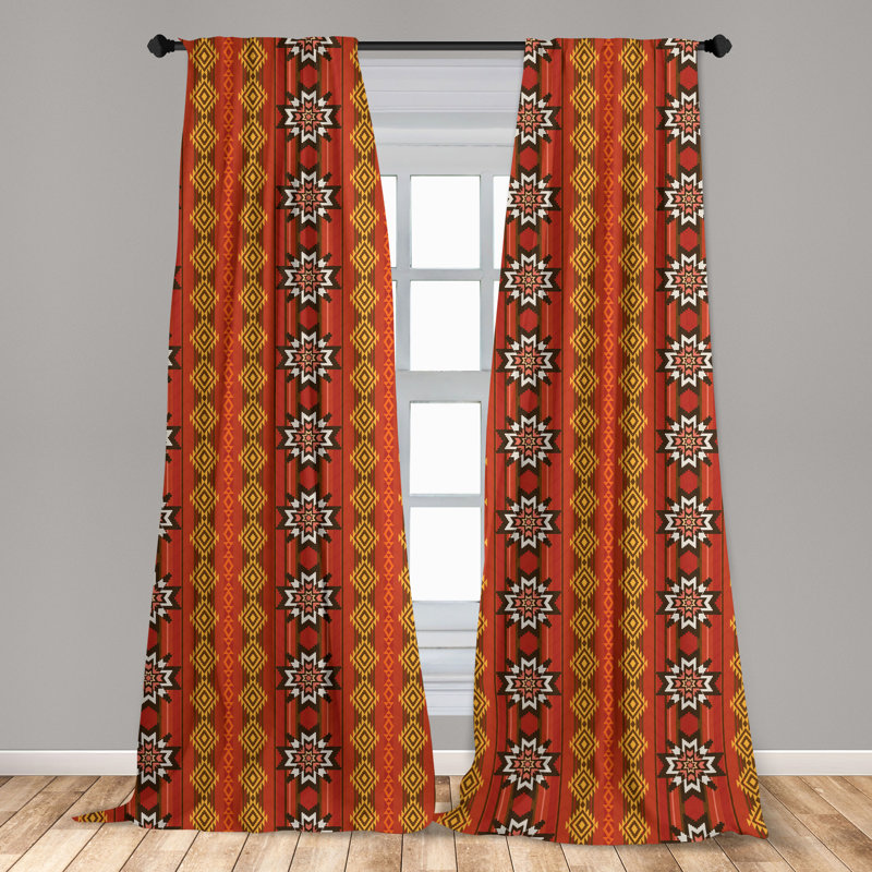 Indigenous Cultural Motif Semi-Sheer Rod Pocket Curtain Panels, 28" x 63"