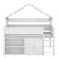 Lit mezzanine double avec toit à baldaquin, armoire de rangement et tablettes, maisonnette de jeu, structure en bois massif pour les adolescents-476270311