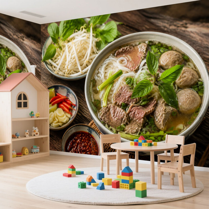 Papier peint adhésif peler et coller pho vietnamese bœuf soupe de bois nautique autocollant amovible papier contact mural pour salon