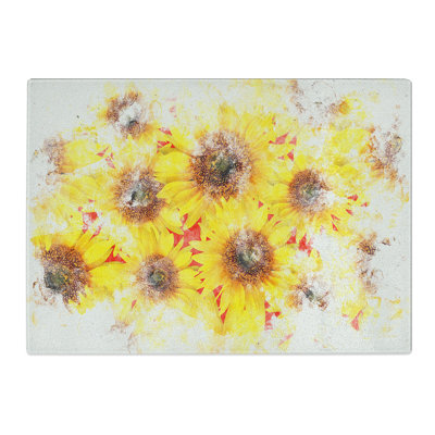 Tempered Glass Wall of Sunflowers Watercolour Chopping Board