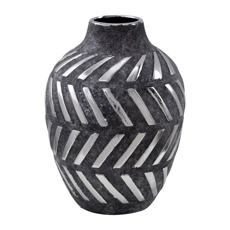Barb Handmade Ceramic Table Vase, 30cm H x 23cm W x 23cm D, Dark Grey/White