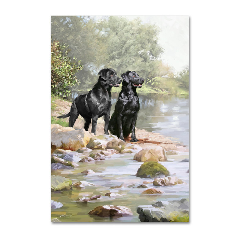 «Black Labradors» par The Macneil Studio - reproduction d'art sur toile tendue, H 19 po x l 12 po x P 2 po