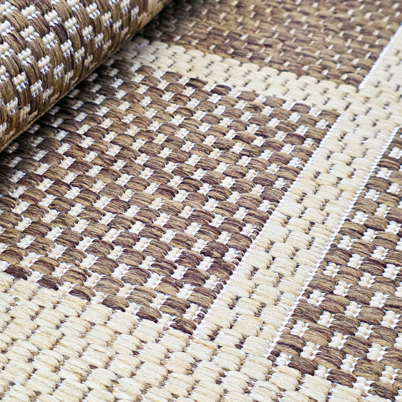 Gere Rug Non Slip Flat Weave Border Check Geometric Kitchen Living Room Carpet, Rectangle 120 x 160 cm, Brown