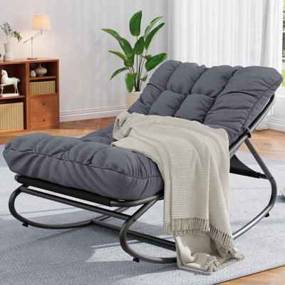 Outdoor Papasan Rocking Chair, Oversized Egg Papasan Rocking Chair, Egg Shaped Patio Chair with Ottoman, Comfy Rocker for Patio, Balcony, Porch, or In