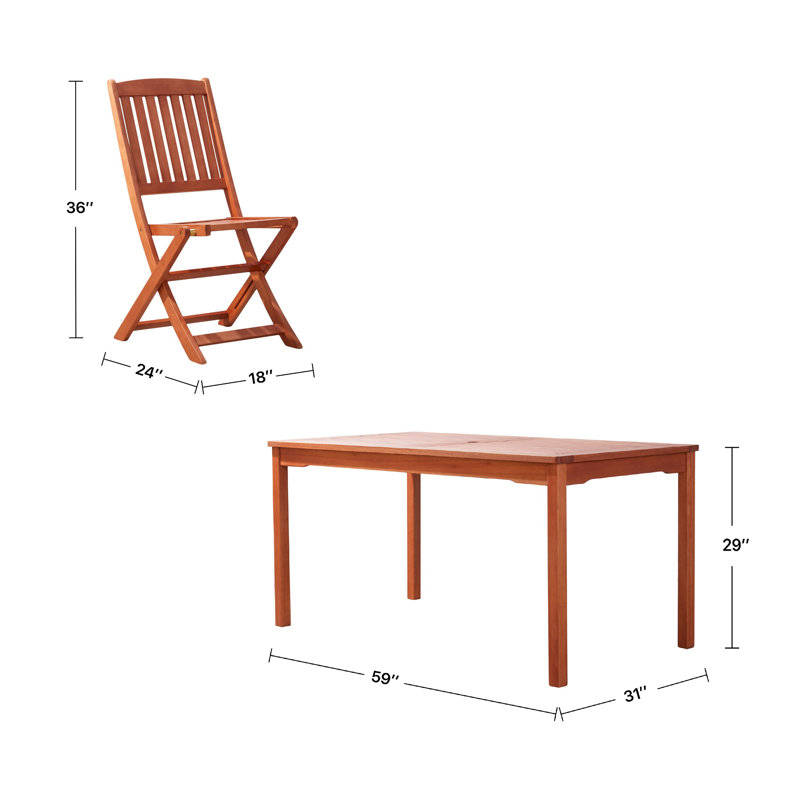 Stuckey Wood Patio Dining Set With Folding Chairs, 4