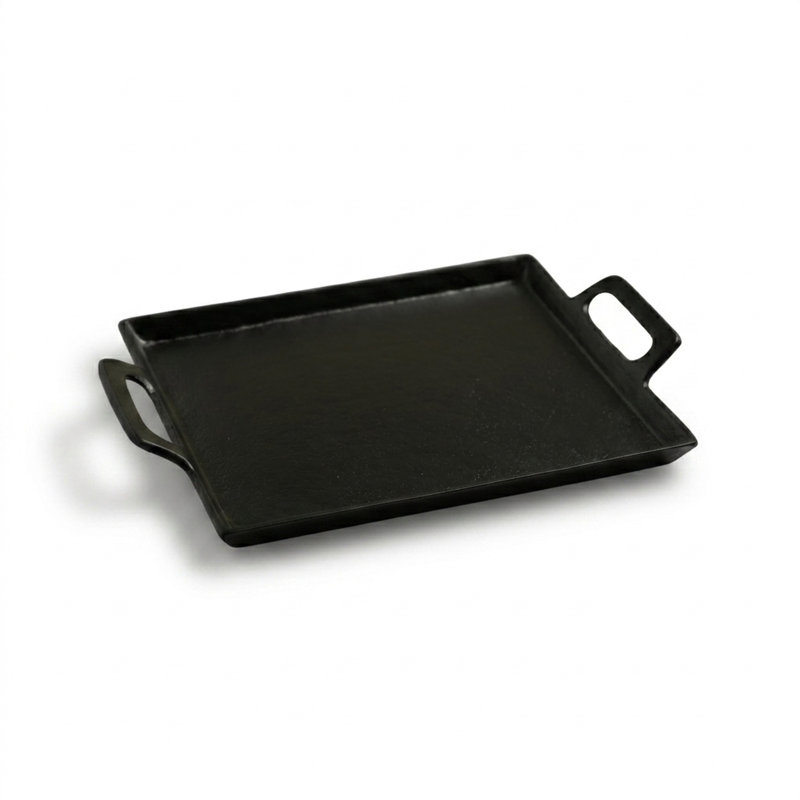 Black Alum. Tray With Handles, 2" H x 10" W x 14" D