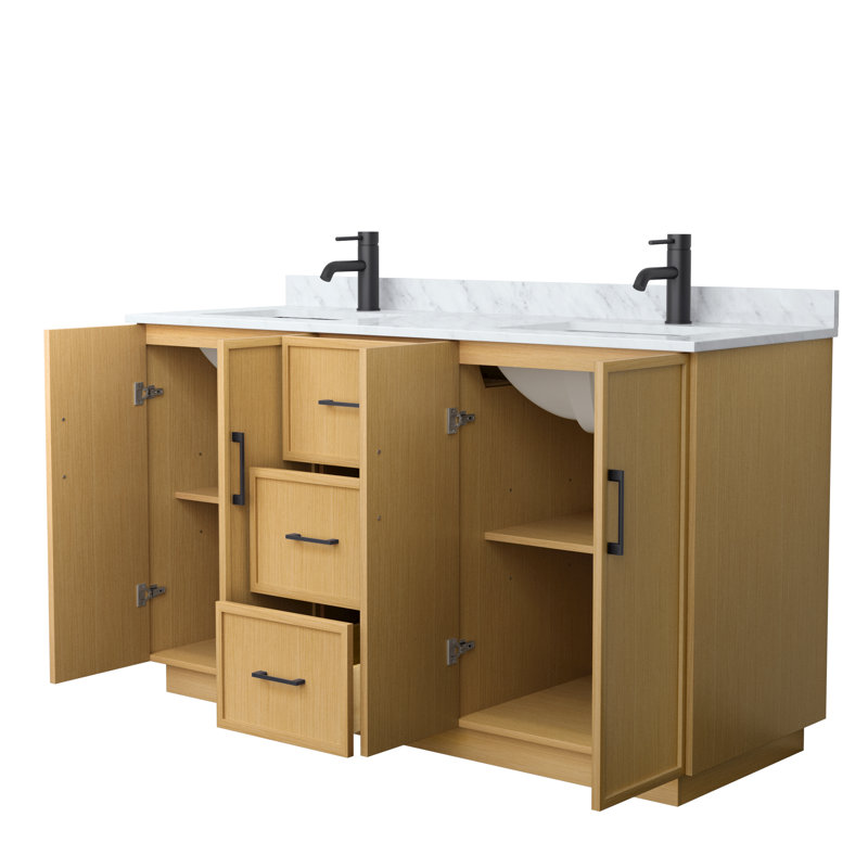 Elan TK 66" Freestanding Double Bathroom Vanity with Marble Top, White, Brushed Nickel, 60"