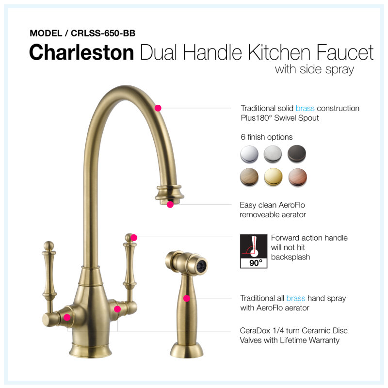 Houzer Charleston Kitchen Faucet with Side Spray, Brushed Brass