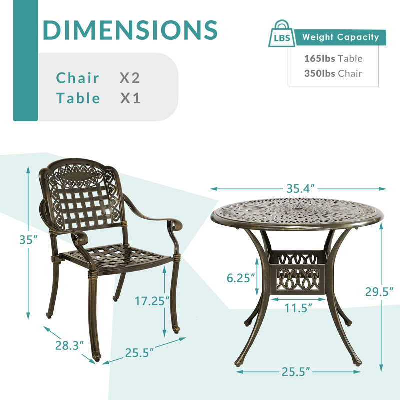 2 - Person Patio Dining Set with Round Table, Dark Bronze