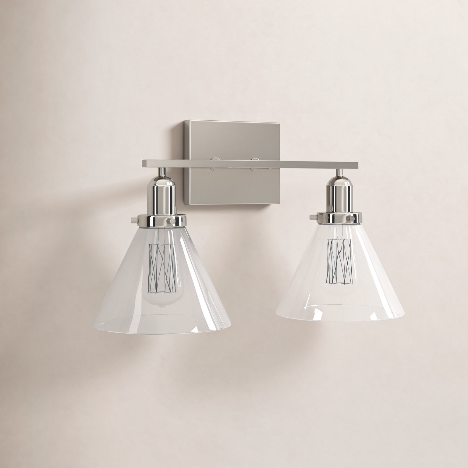 Catalina 2 Light Transparent Dimmable Bath Sconce, Polished Nickel