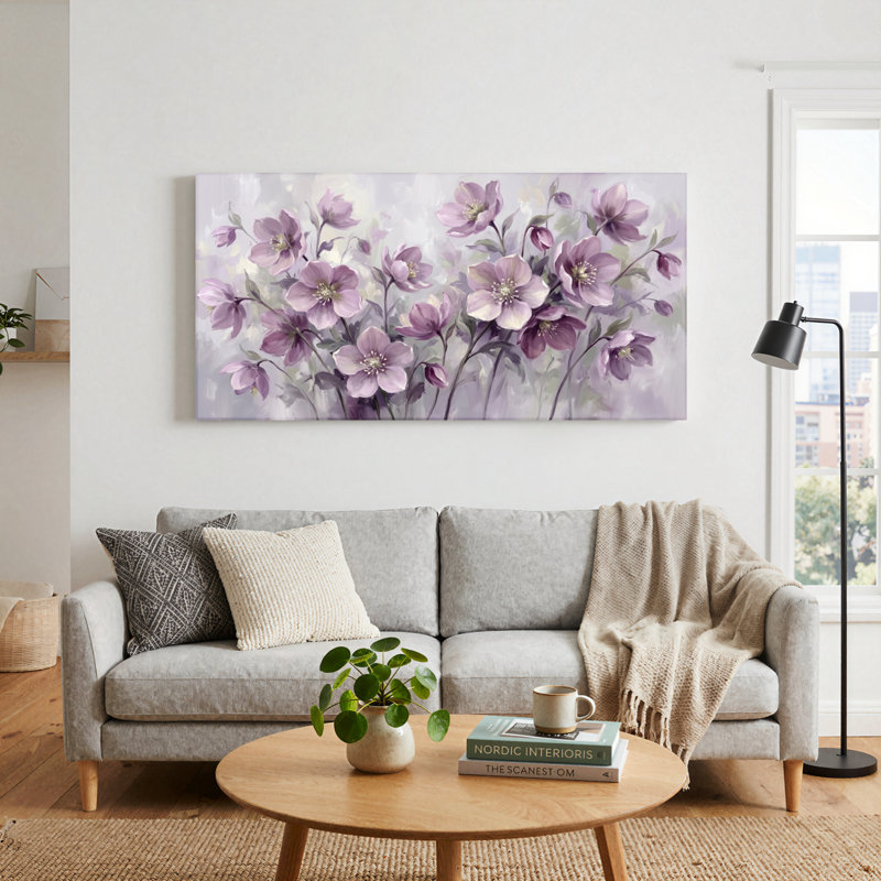 Fleurs mauves, reproduction d'art sur toile, ensemble de 1, 48“W x 24”H, Toile tendue