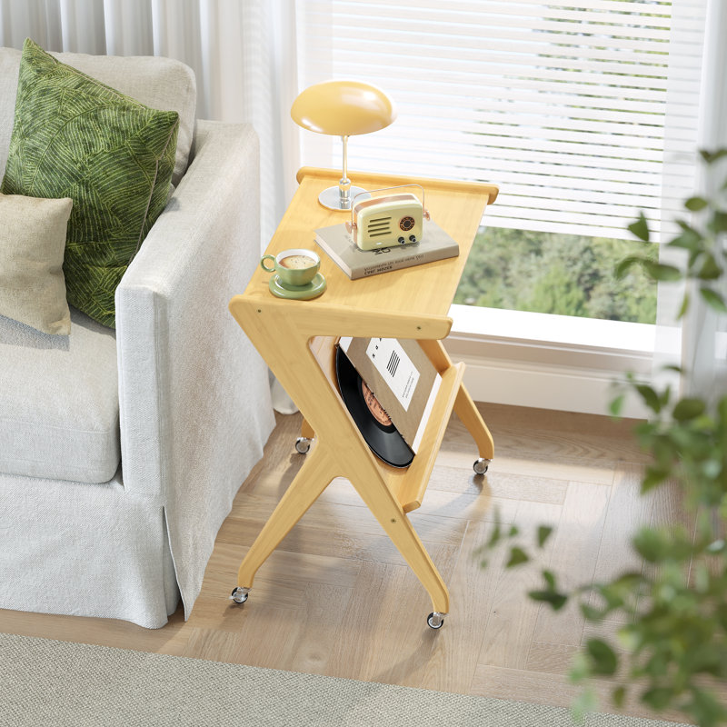 Table d'appoint en bois massif, petite table à deux niveaux, table d'appoint jaune avec rangement ouvert, idéale pour le salon, le canapé ou la chambre, étroite