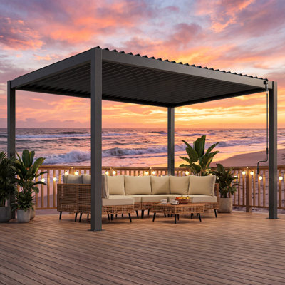 10‘ X 12' Louvered Pergola With Adjustable Louvers, Built-In Gutter System