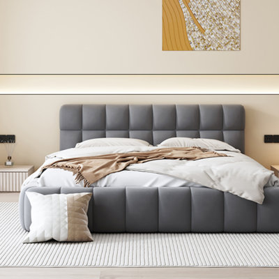 Upholstered Platform Bed With Thick Fabric, Grounded Bed With Solid Frame