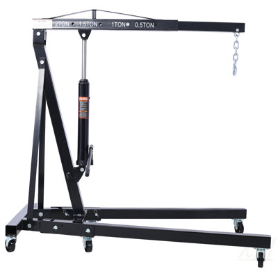 2 Ton Folding Engine Hoist Cherry Picker Shop Crane Hoist Lift, Heavy Duty Steel with 6 Iron Caster Wheels (Black)