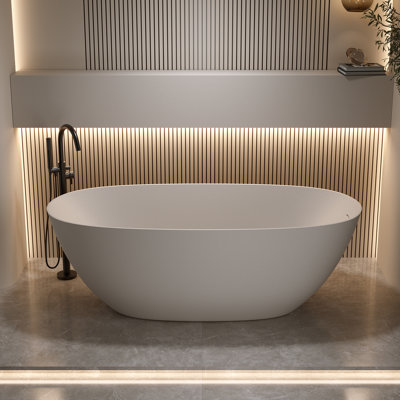 61 in. x 30.7 in. Freestanding Solid Surface Soaking Bathtub with Overflow and Pop-Up Drain