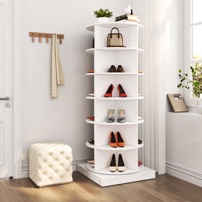 360 Rotating Shoe Storage Shelf, 6 Layers, Space Saving, Holds 24 Pairs, White, Particle Board + , Easy To Assemble Structure, Modern Style Rack, 6-Layer, Saver, White Color, Made Of And Assemble,
