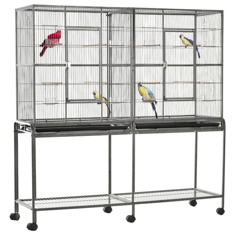 Mangeoire à oiseaux double en métal 65 "avec support roulant amovible 65"
