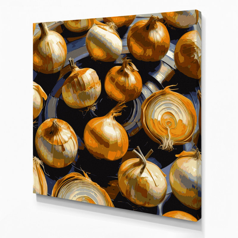 Légumes, oignon, art mural sur toile brune, 8" H x 8" W