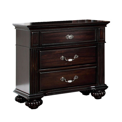 Syracuse Traditional Style Beautiful Nightstand, Dark Walnut