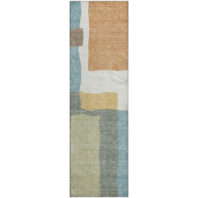 Premium Machine Washable Mayfield AMF2400 Geometric Rug, Seafoam, 2'3" x 7'6" Runner