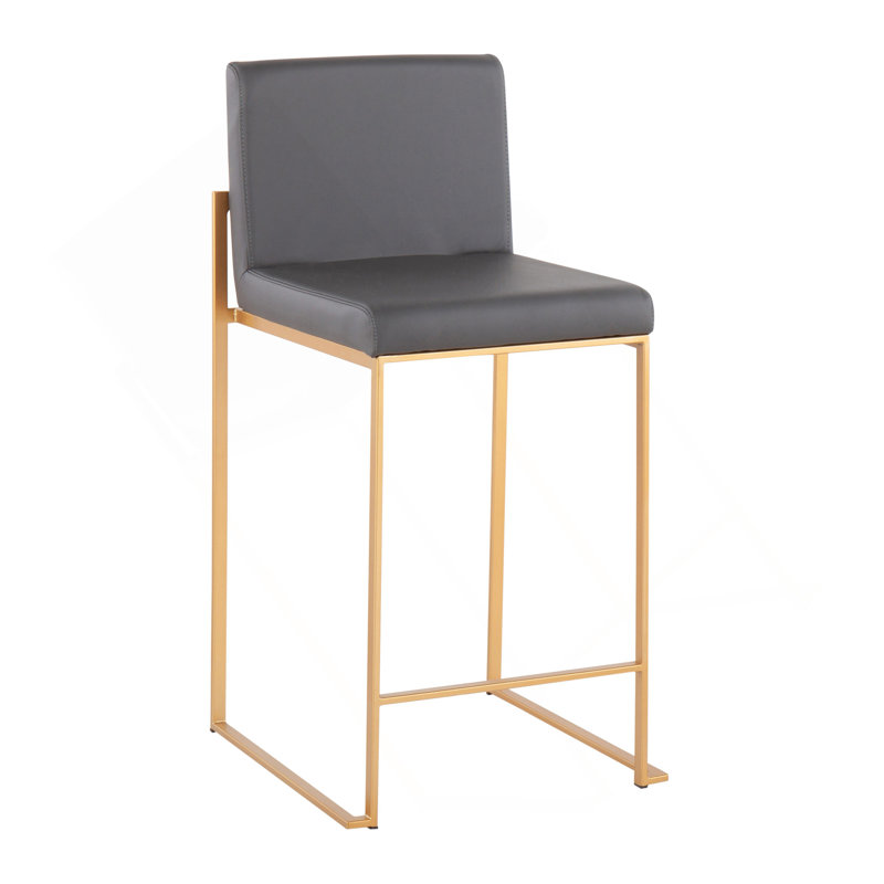 Fuji Contemporary High Back Counter Stool In Gold Steel And Grey Faux Leather By Lumisource - Set Of 2, Gray, Gold